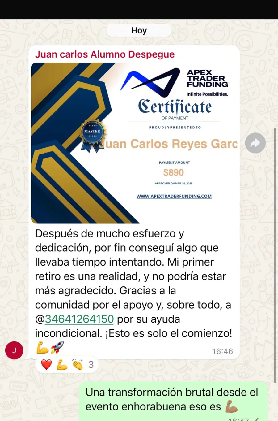 Resultado de un cliente de mundoInversiones