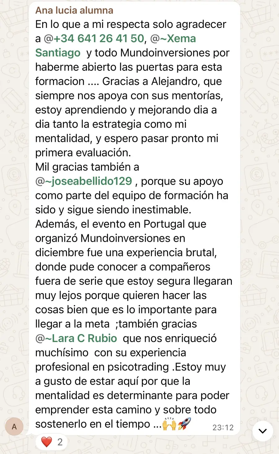 Resultado de un cliente de mundoInversiones
