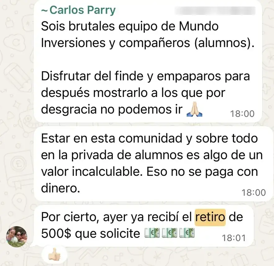 Resultado de un cliente de mundoInversiones
