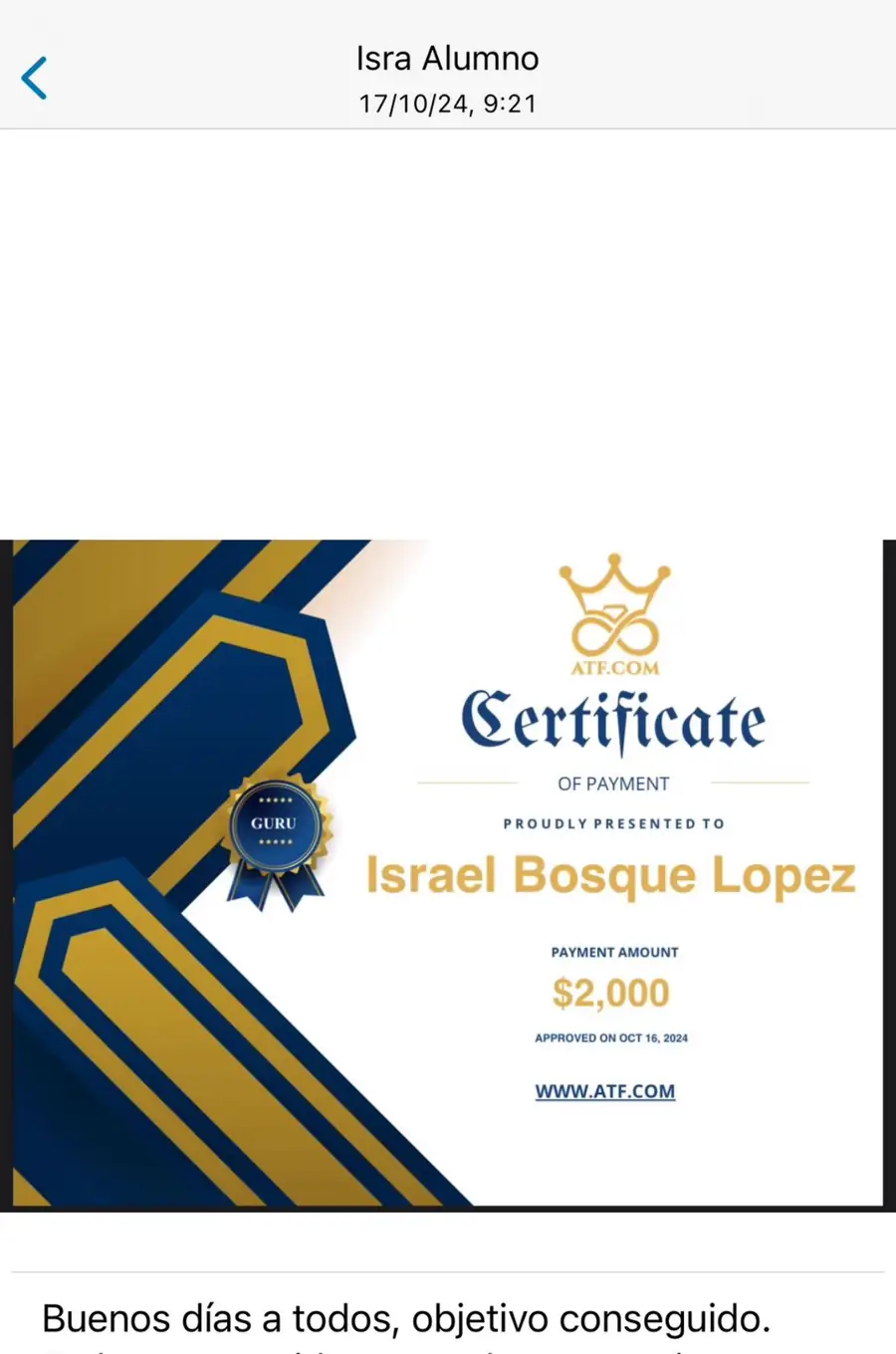 Resultado de un cliente de mundoInversiones
