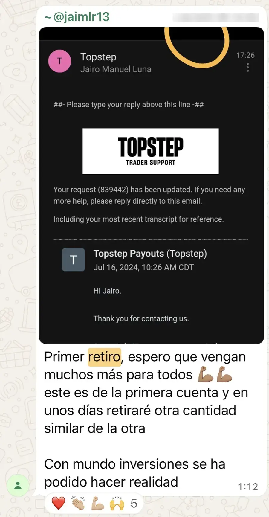 Resultado de un cliente de mundoInversiones