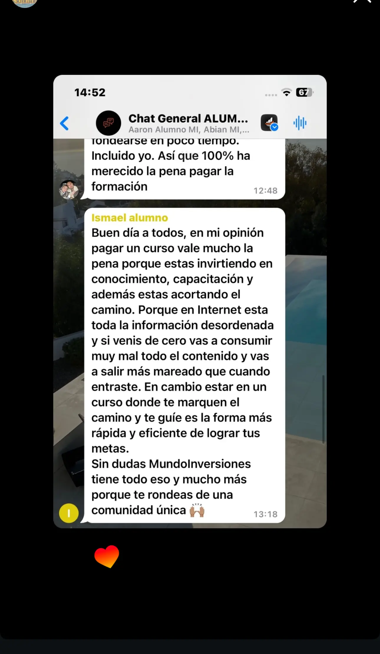 Resultado de un cliente de mundoInversiones