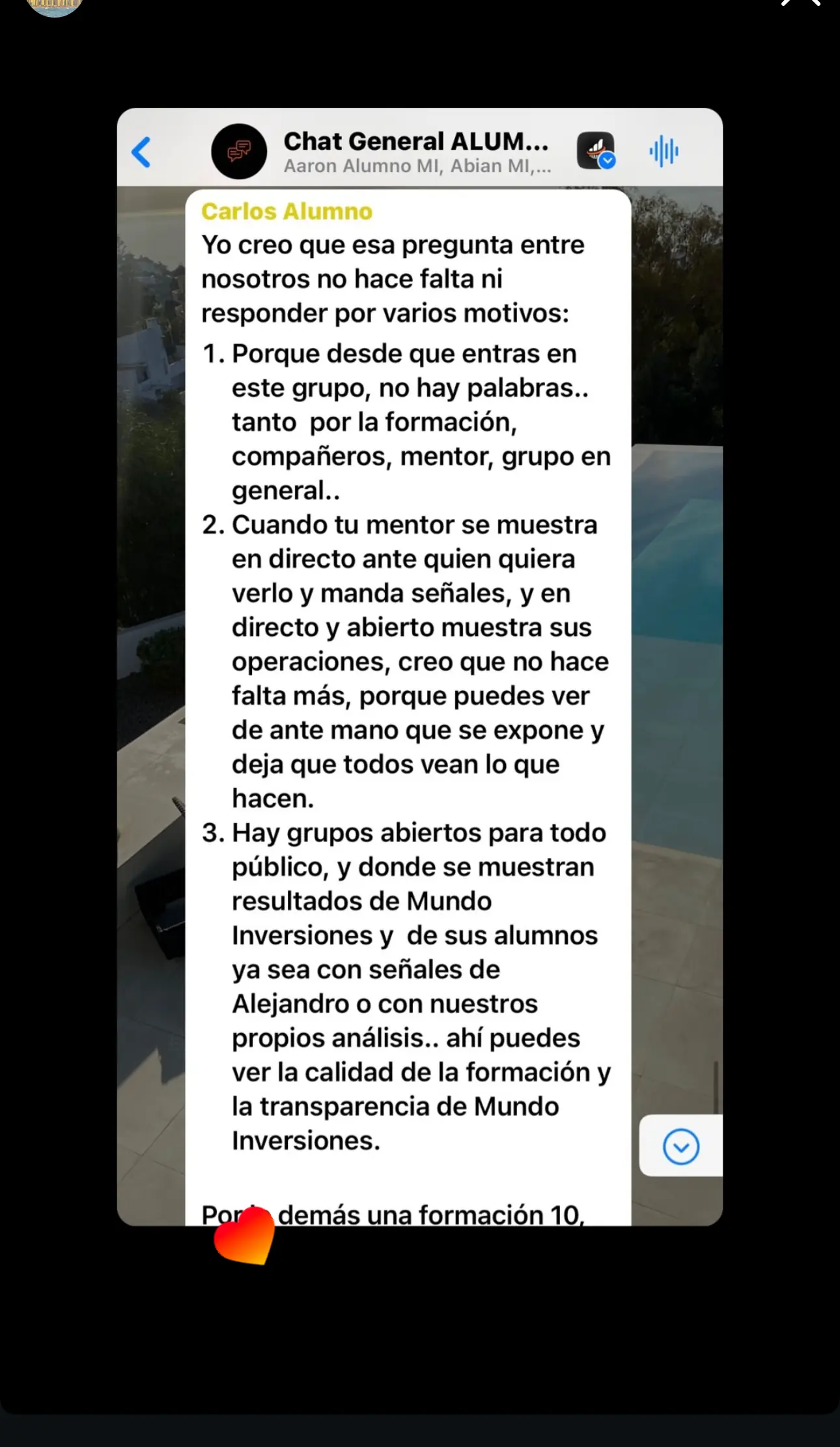 Resultado de un cliente de mundoInversiones