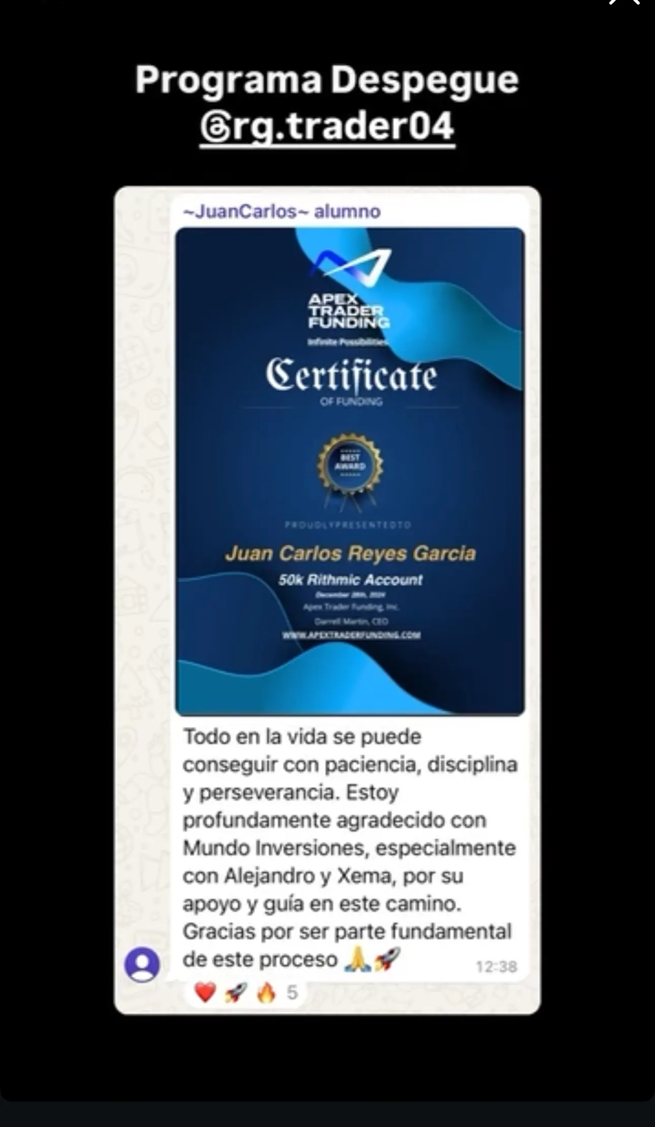 Resultado de un cliente de mundoInversiones