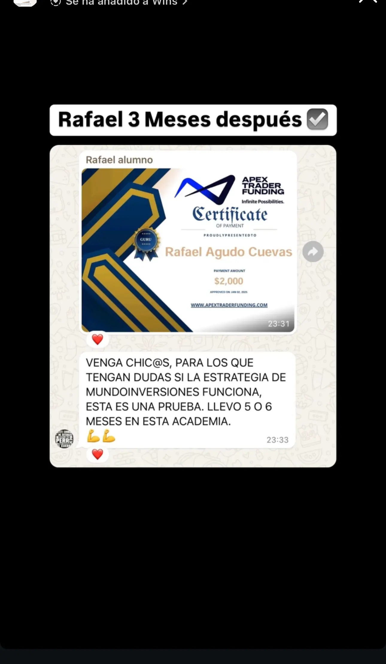 Resultado de un cliente de mundoInversiones
