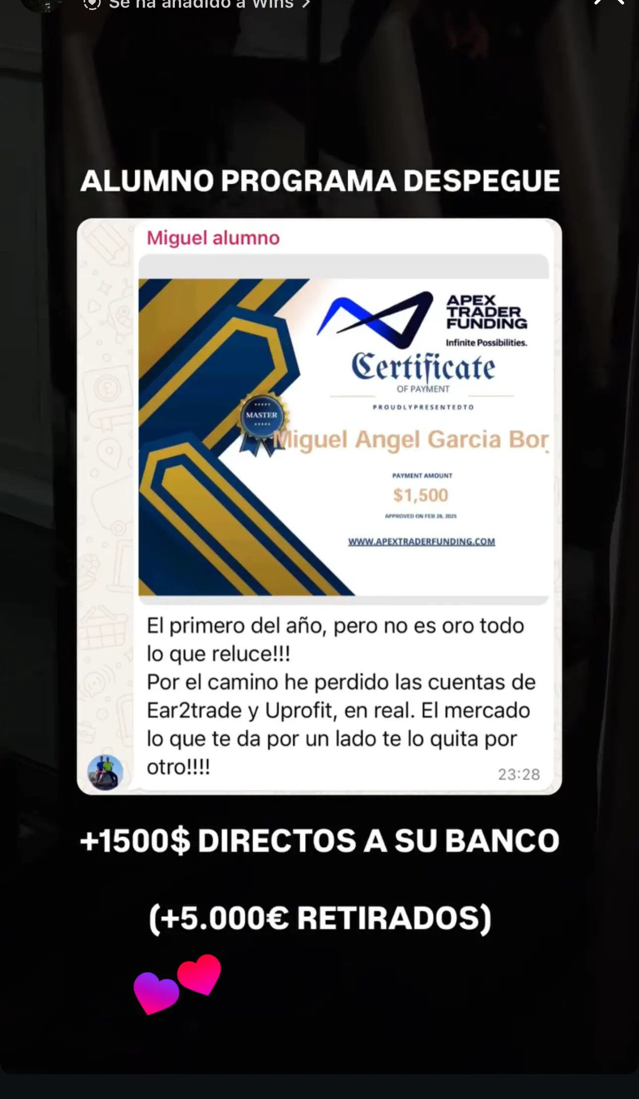 Resultado de un cliente de mundoInversiones