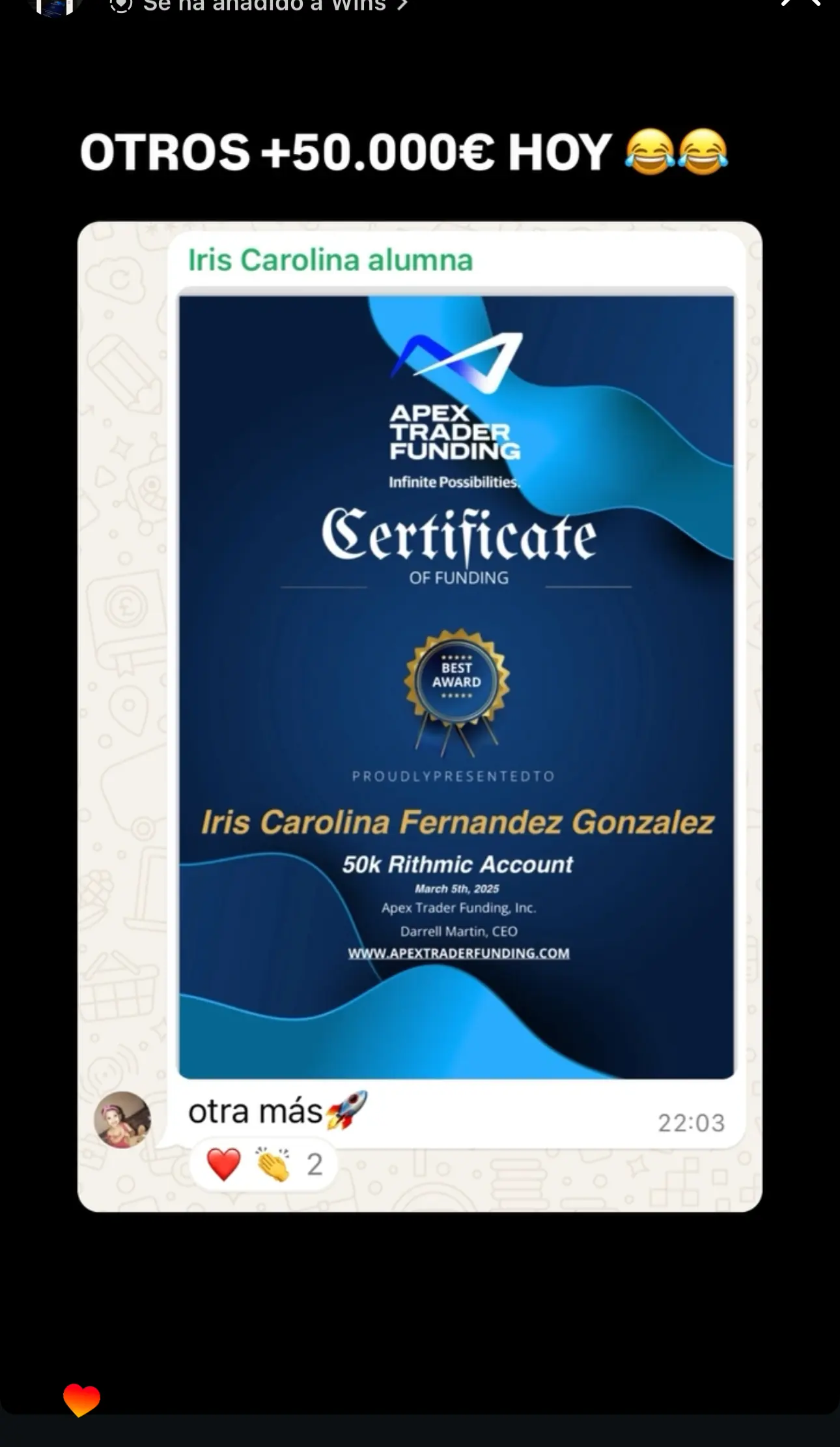 Resultado de un cliente de mundoInversiones