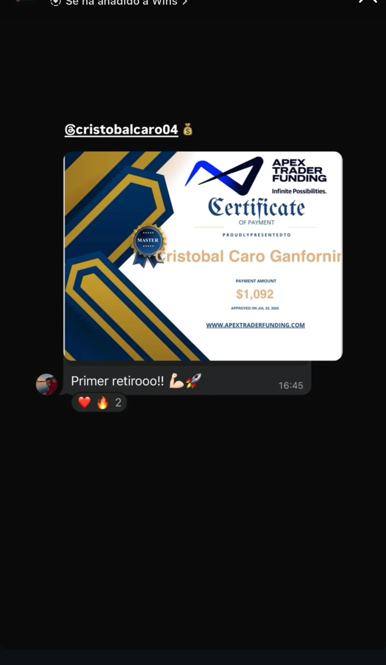 Resultado de un cliente de mundoInversiones